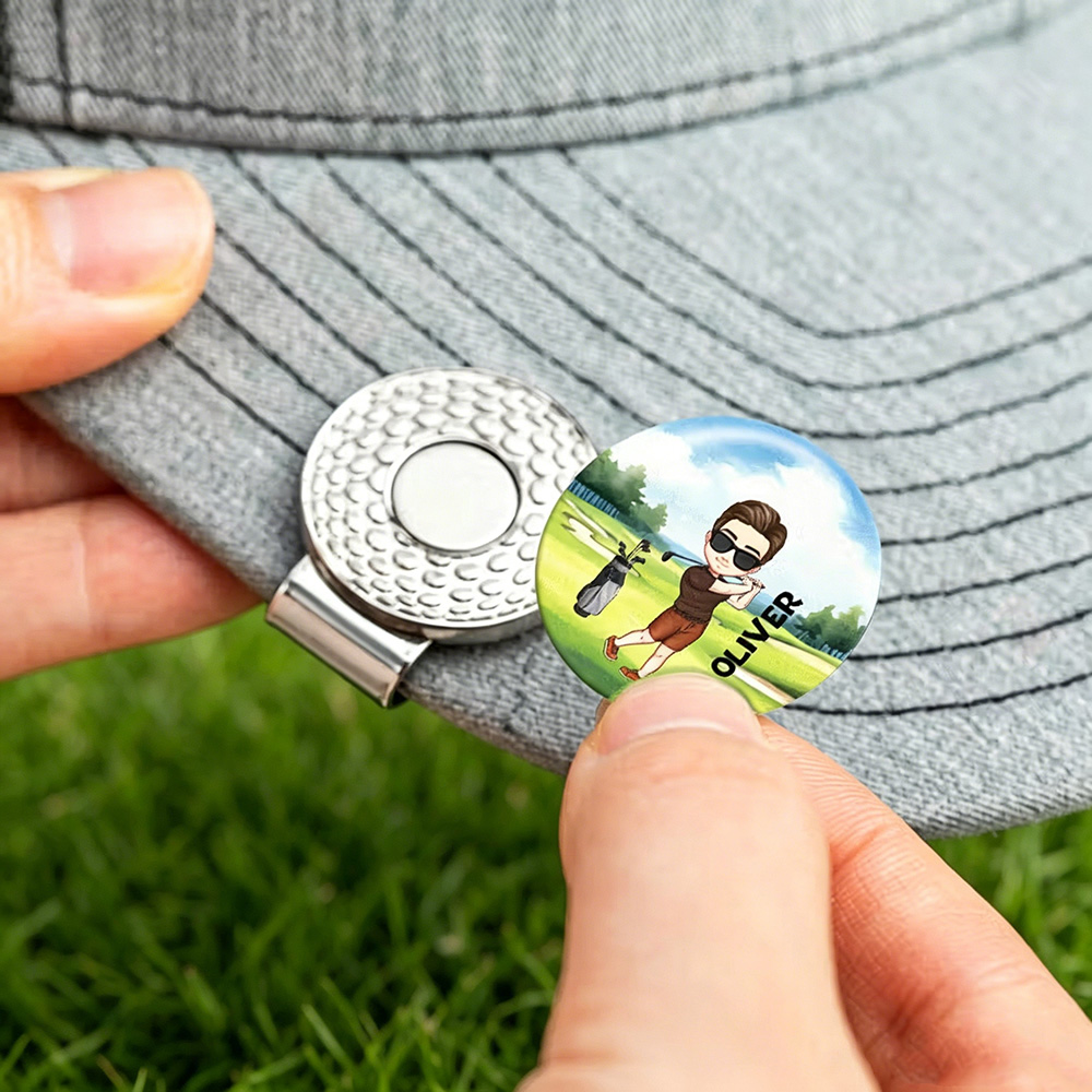 Personalized Cartoon Character Golf Ball Marker with Magnetic Hat Clip, Custom Name Golf Marker, Christmas Gift for Golf Lovers