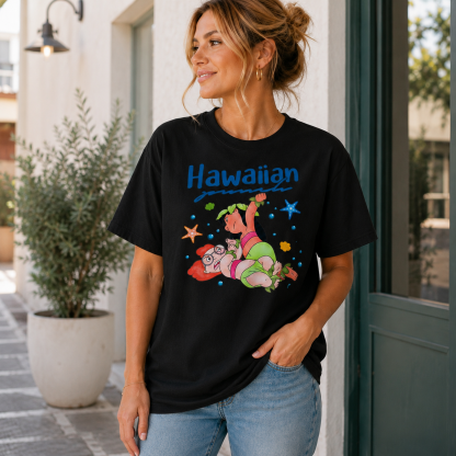 Vintage Tropical Cartoon Graphic T-Shirt – Washed Cream Oversized Streetwear Tee