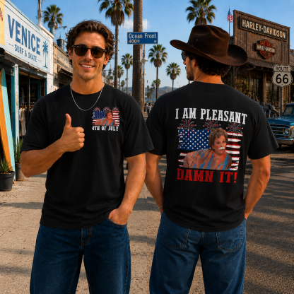 I Am Pleasant Damn It Vintage 4th of July Funny Patriotic Graphic T-Shirt