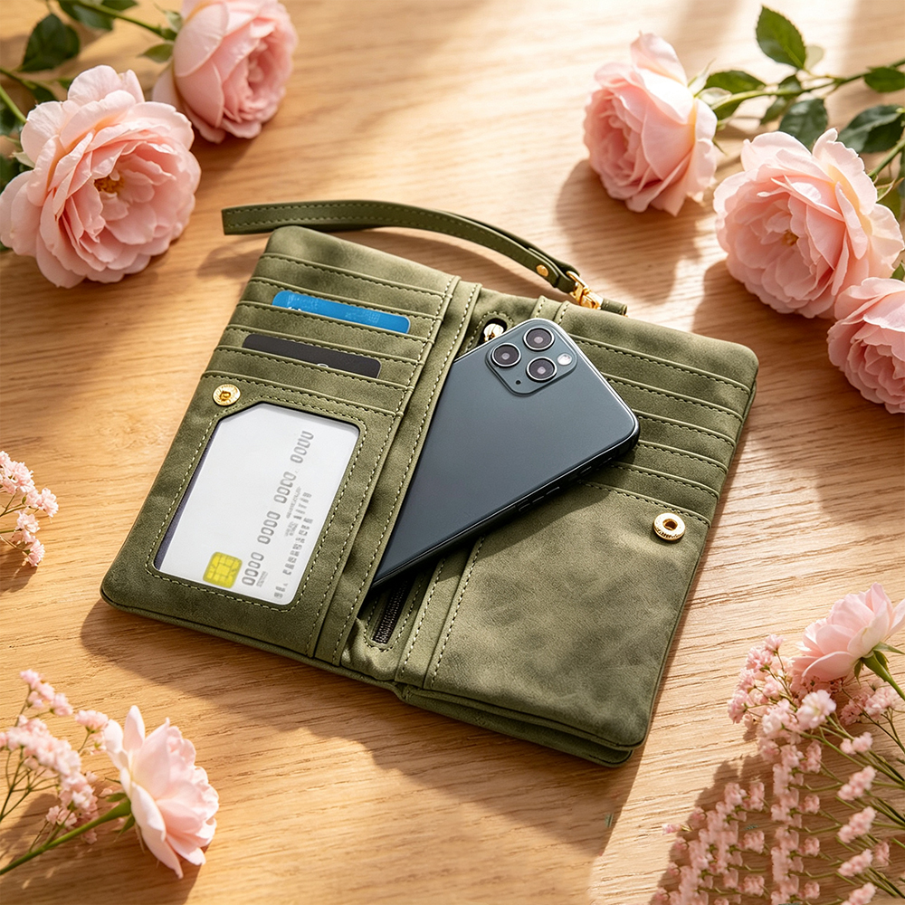 Custom Birth Flower Wallet for Women, Personalized Tri-Fold PU Leather Wristlet Purse with Name and Card Holder Floral Birthday Gift