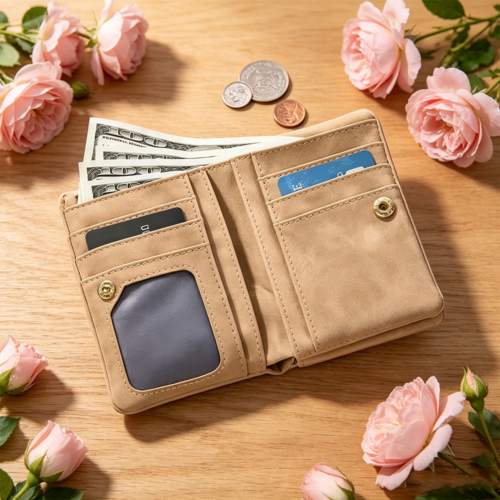 Custom Birth Flower Wallet for Women, Personalized Tri-Fold PU Leather Wristlet Purse with Name and Card Holder Floral Birthday Gift