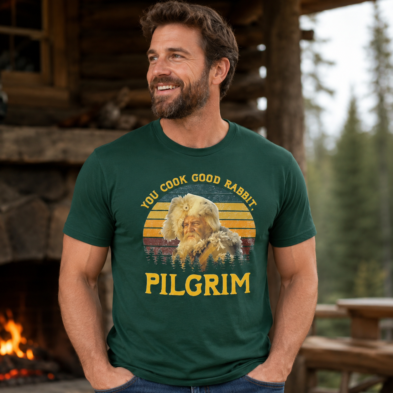 Rustic Outdoor “Pilgrim” Graphic Tee – Vintage Western Campfire Style T-Shirt