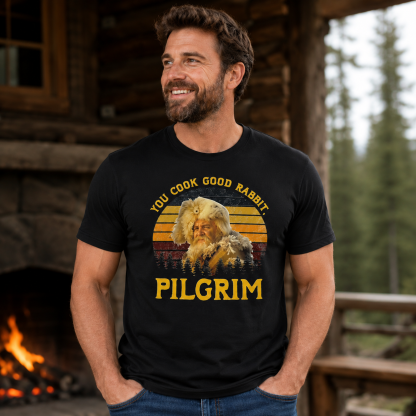 Rustic Outdoor “Pilgrim” Graphic Tee – Vintage Western Campfire Style T-Shirt