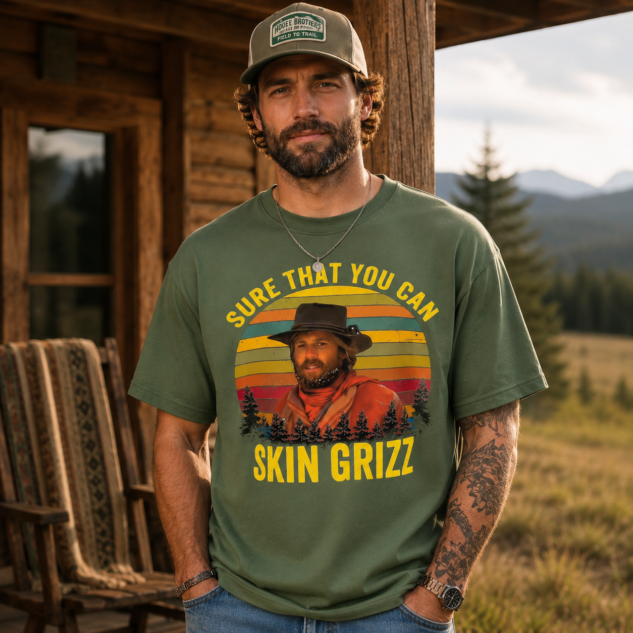 Sure That You Can Skin Grizz Graphic Western Cowboy T-Shirt
