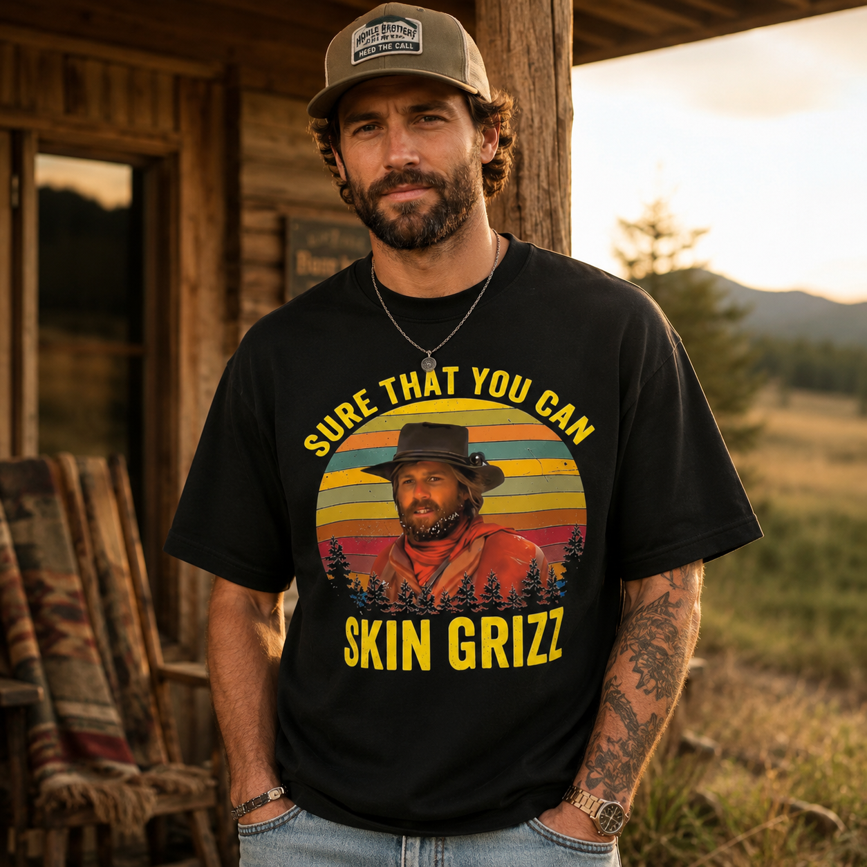 Sure That You Can Skin Grizz Graphic Western Cowboy T-Shirt