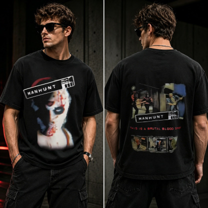 Manhunt Distorted Horror Graphic T-Shirt – Retro Survival Thriller Gamer Tee