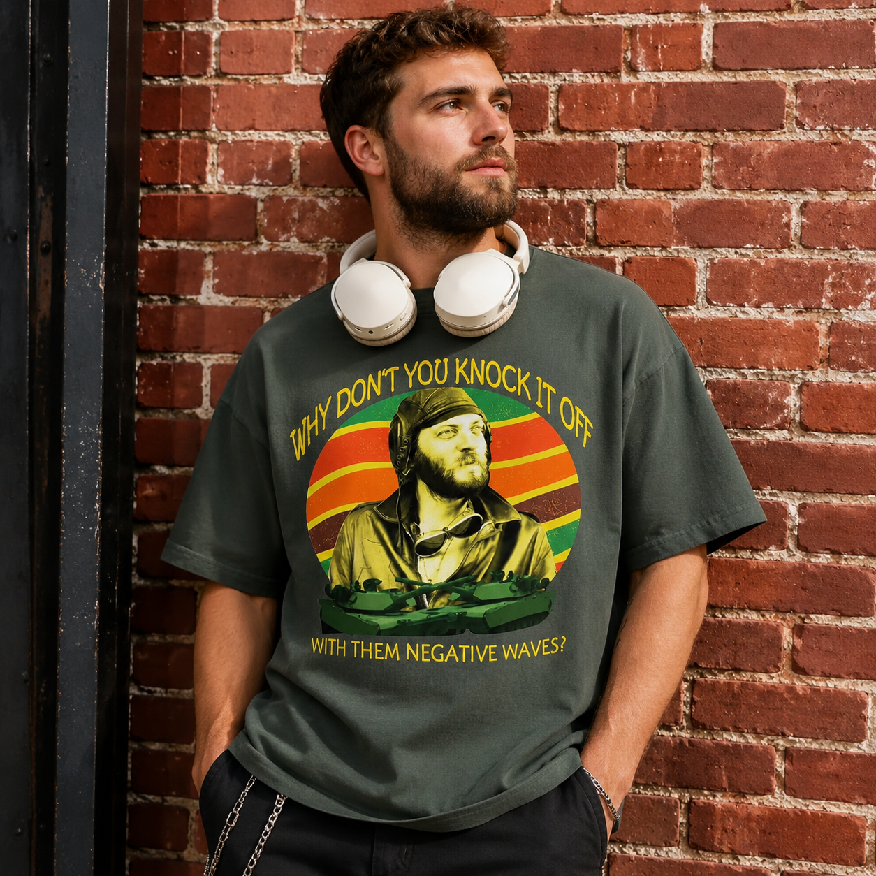 Retro Pilot Graphic Tee – “Why Don’t You Knock It Off With Them Negative Waves?” Vintage Movie Quote T-Shirt