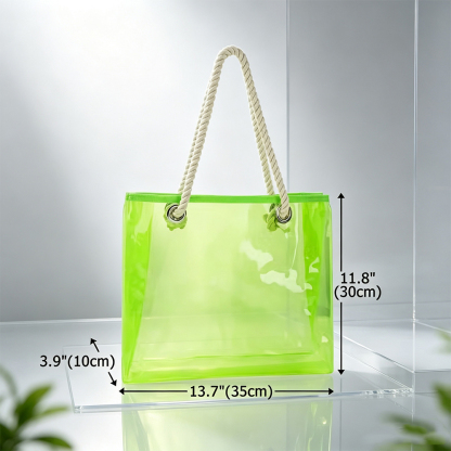Personalized Birth Flower Clear Neon Tote Bag with Name Customization, Floral Beach Bag Summer Vacation Gift for Women