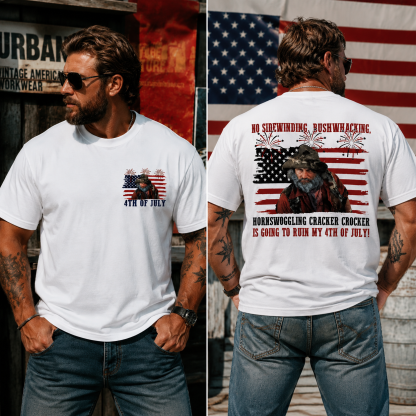 Vintage American Flag 4th of July Graphic Tee – Western Cowboy Humor Patriotic Streetwear T-Shirt