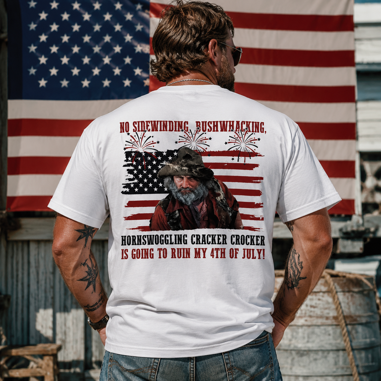Vintage American Flag 4th of July Graphic Tee – Western Cowboy Humor Patriotic Streetwear T-Shirt