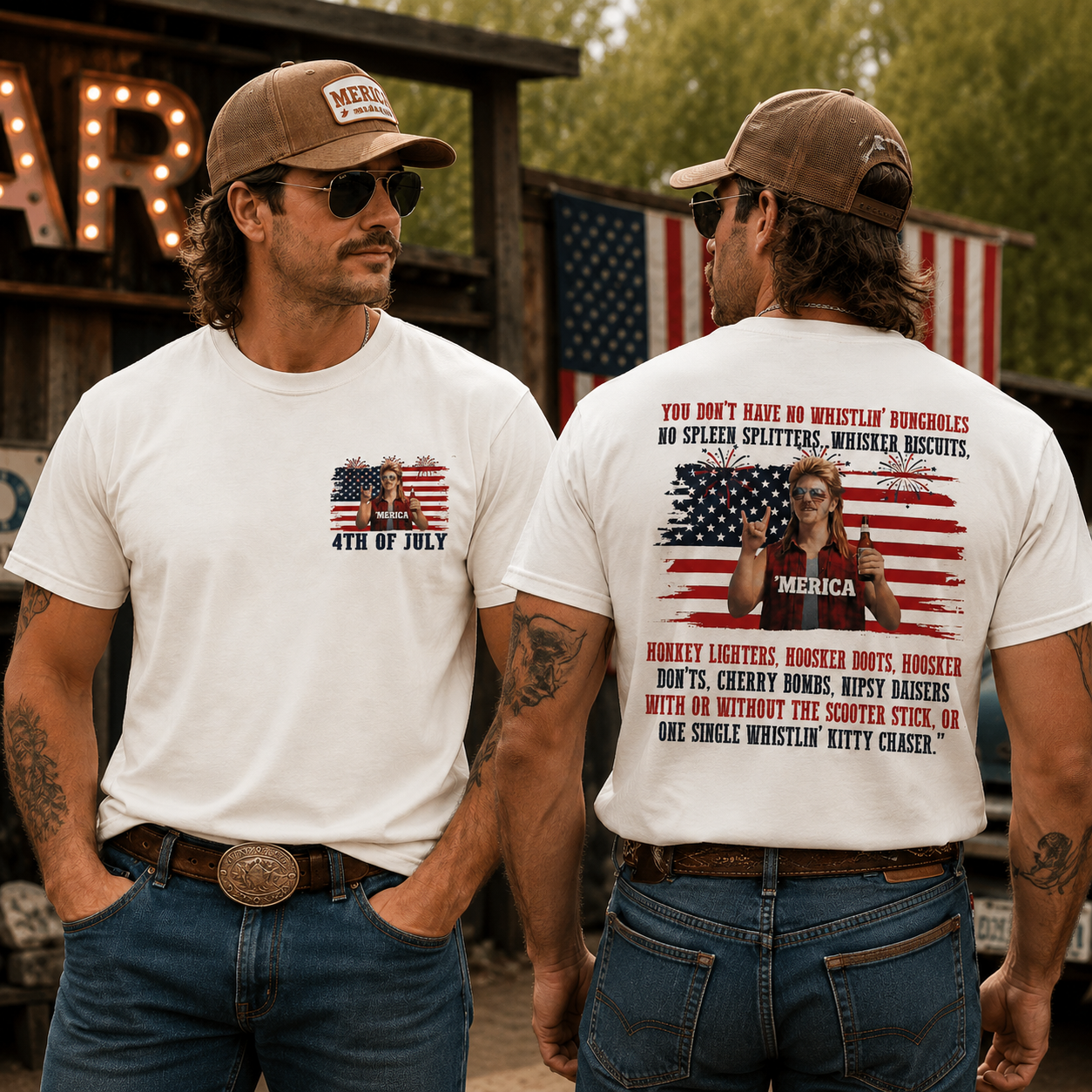 Men’s “Merica 4th of July” Western Patriotic Graphic T-Shirt – Vintage USA Flag Cowboy Style Tee
