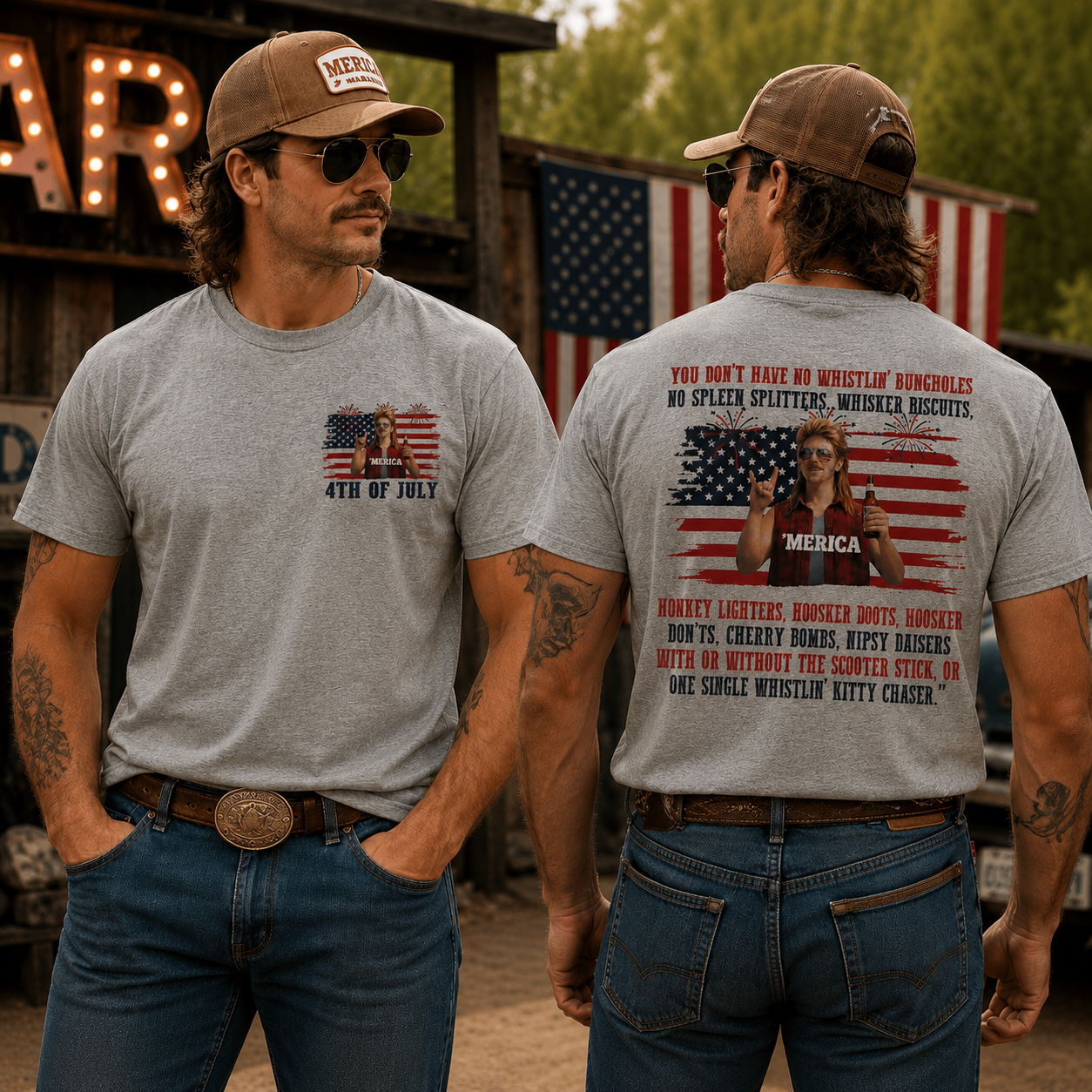 Men’s “Merica 4th of July” Western Patriotic Graphic T-Shirt – Vintage USA Flag Cowboy Style Tee