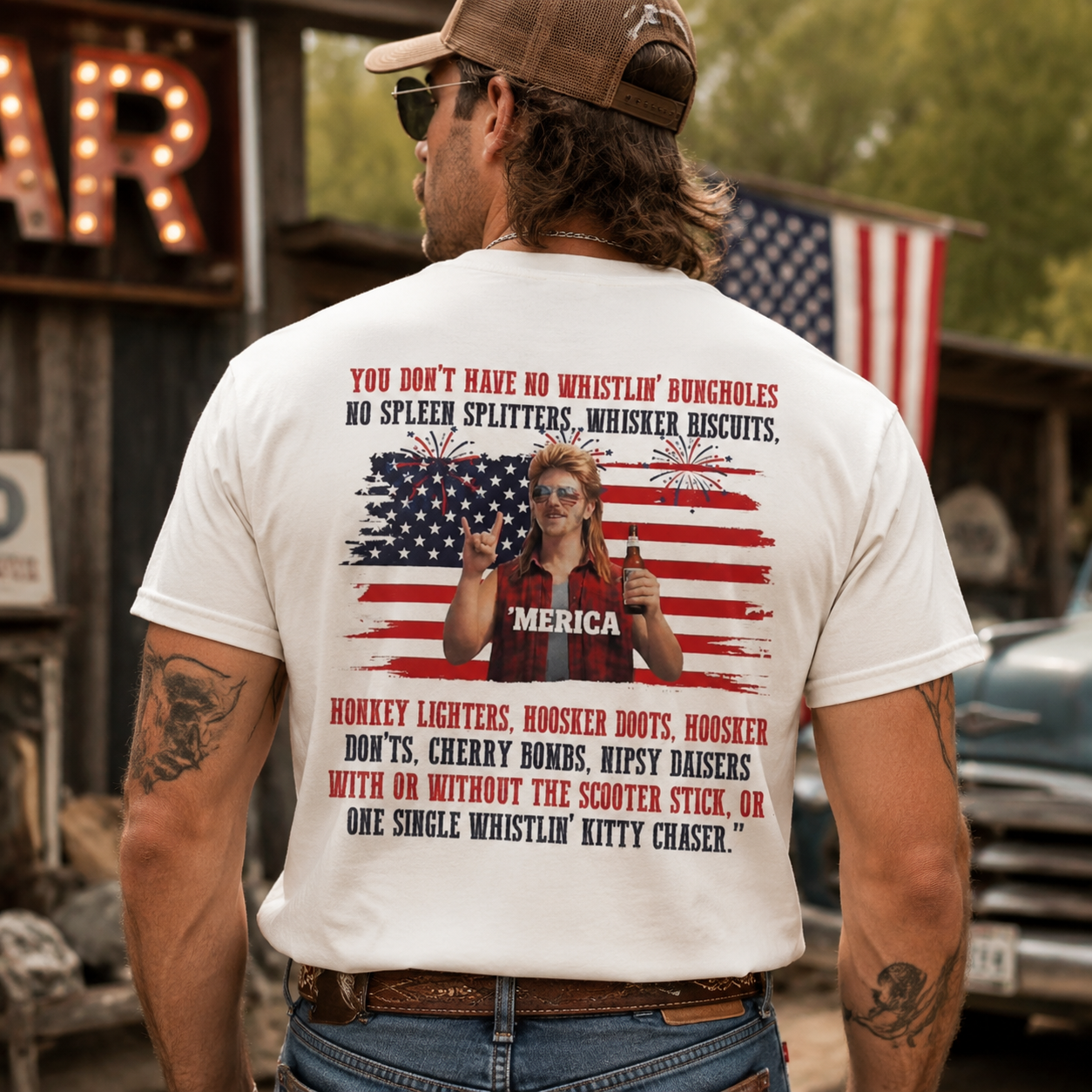 Men’s “Merica 4th of July” Western Patriotic Graphic T-Shirt – Vintage USA Flag Cowboy Style Tee