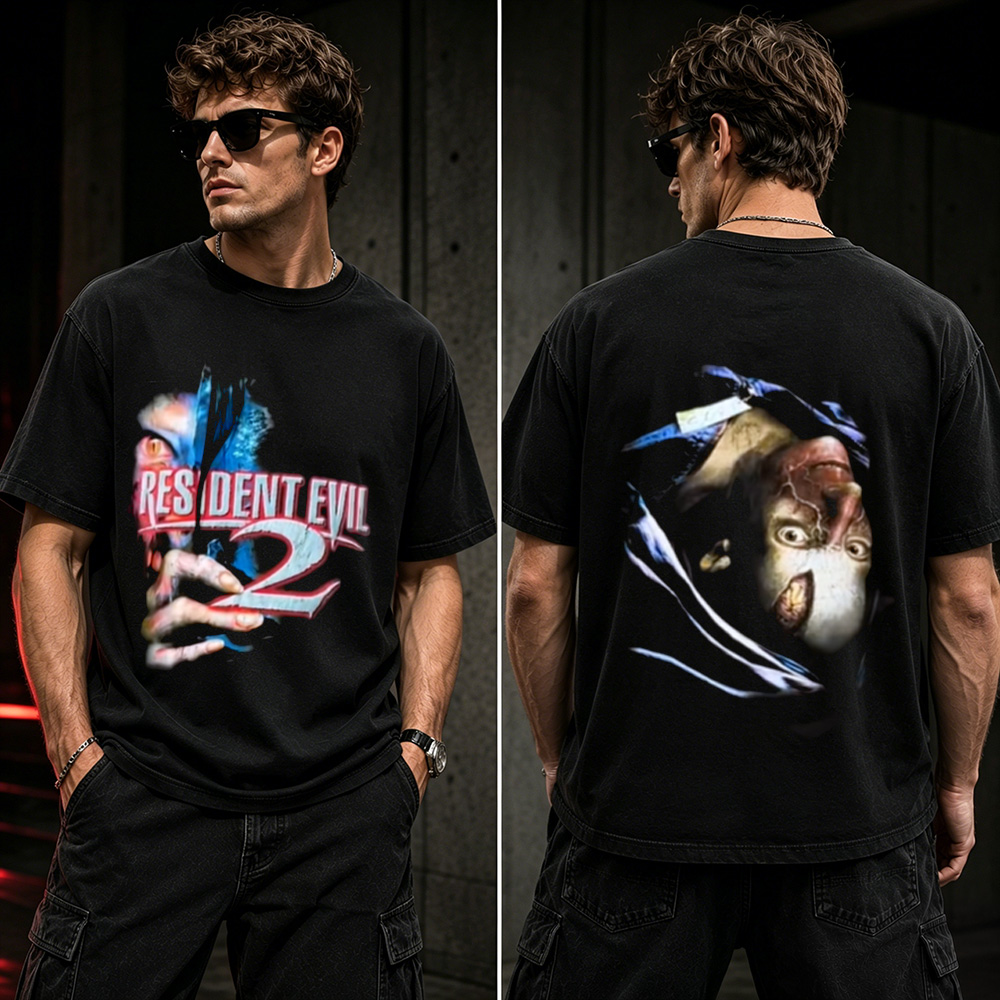 Resident Evil 2 Classic Survival Horror Graphic T-Shirt – Front & Back Print Gamer Tee