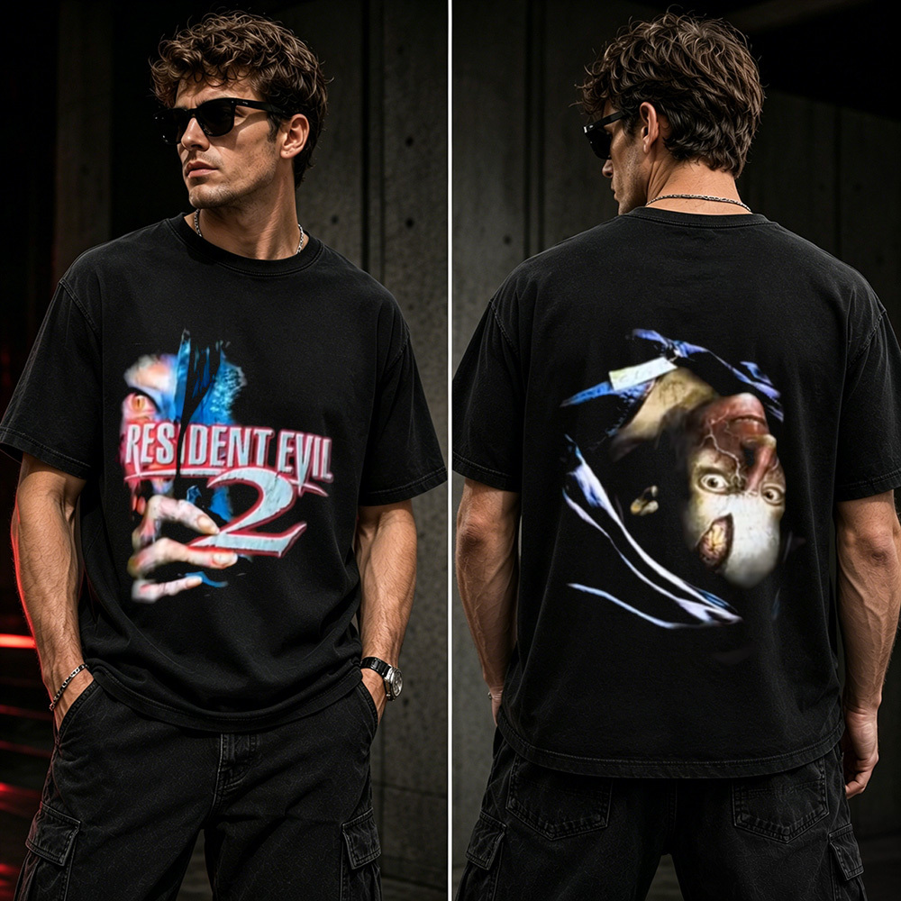 Resident Evil 2 Classic Survival Horror Graphic T-Shirt – Front & Back Print Gamer Tee