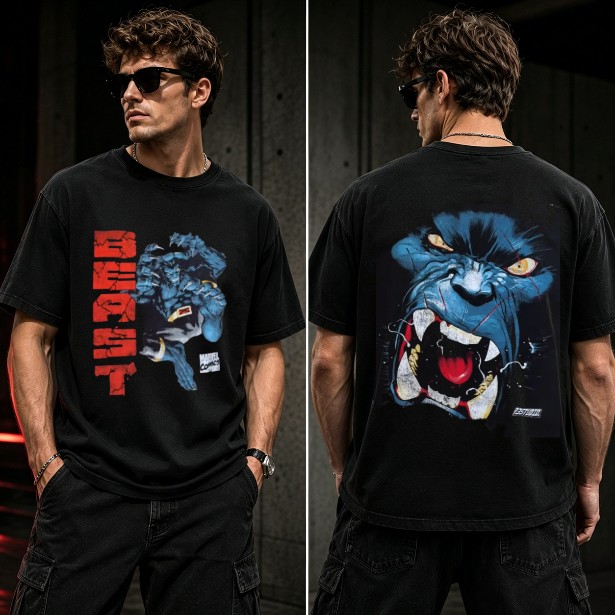 Beast Graphic T-Shirt – Retro Comic Monster Streetwear Tee
