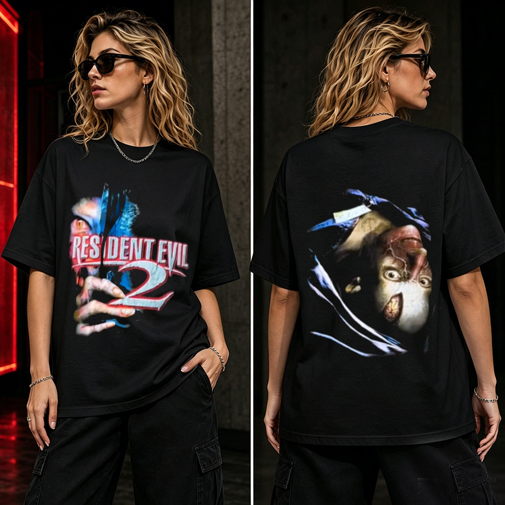 Resident Evil 2 Classic Survival Horror Graphic T-Shirt – Front & Back Print Gamer Tee