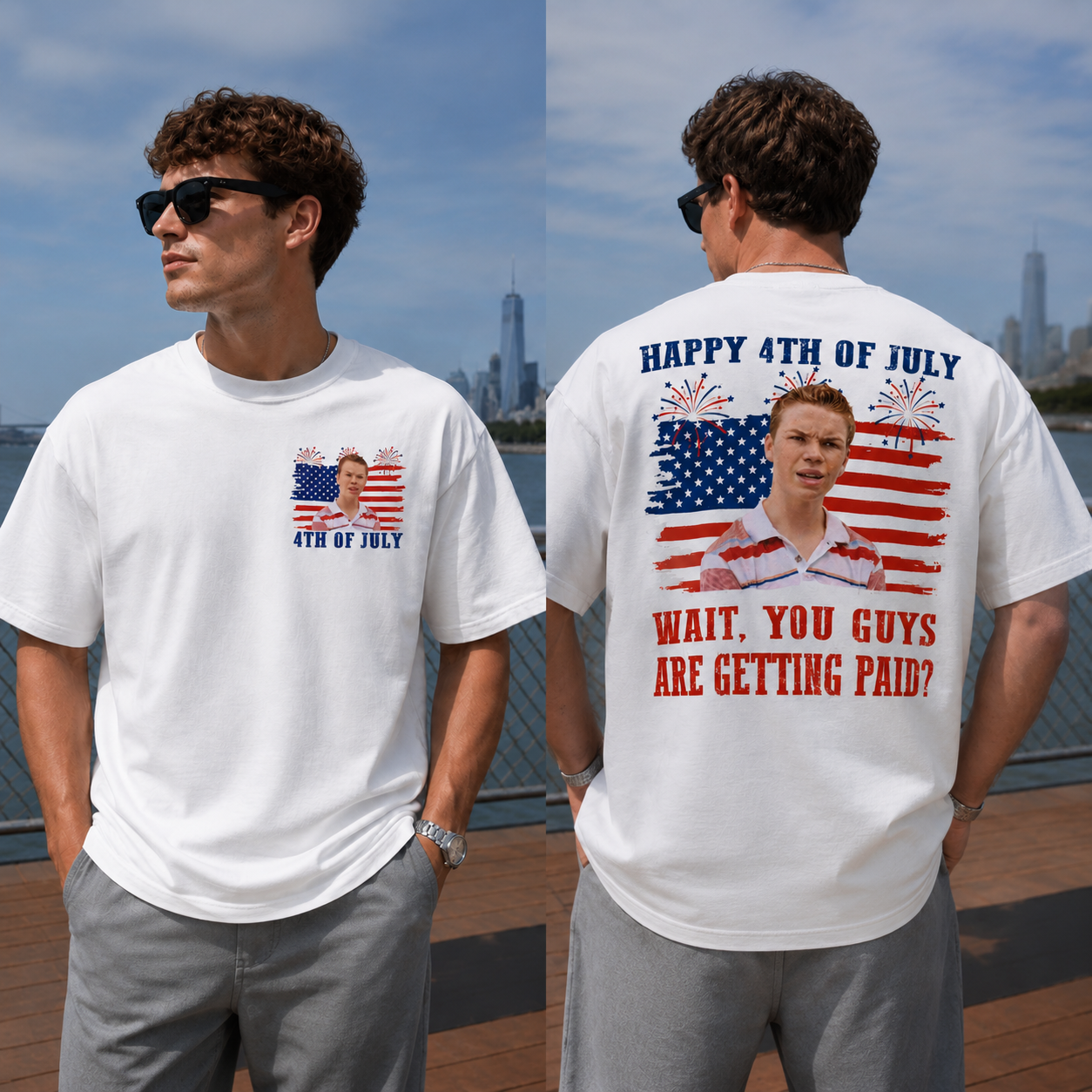 Funny 4th of July Graphic Tee – “Wait, You Guys Are Getting Paid?” Patriotic Meme T-Shirt