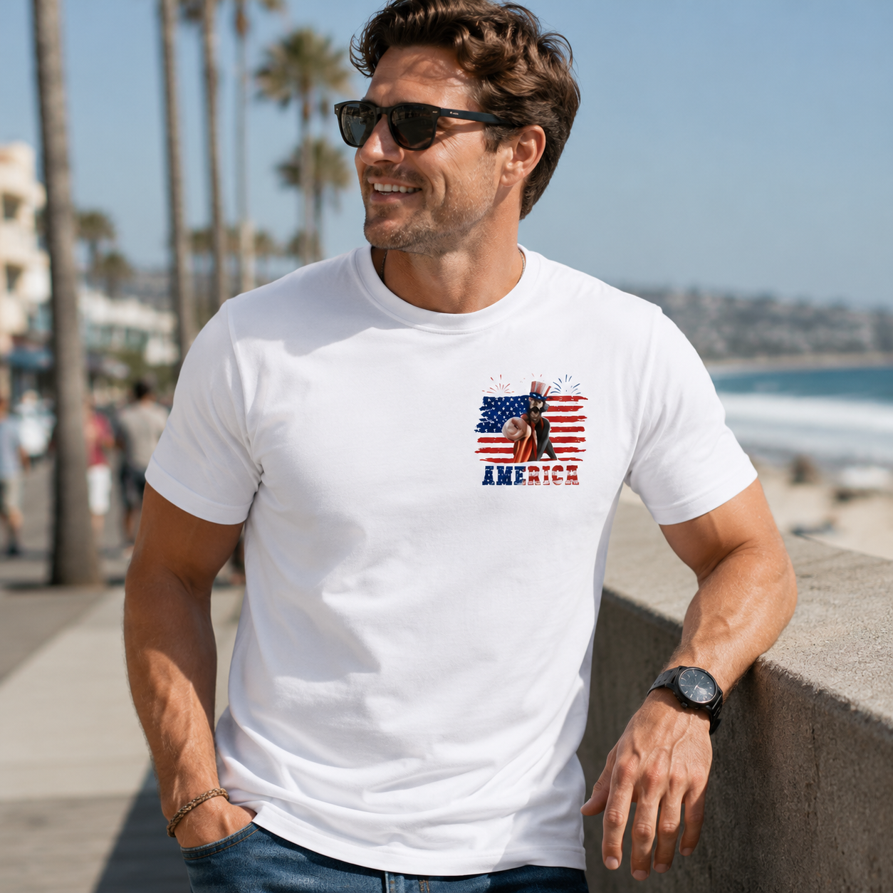 Living in America Patriotic Graphic Tee – USA Flag Fireworks Streetwear T-Shirt