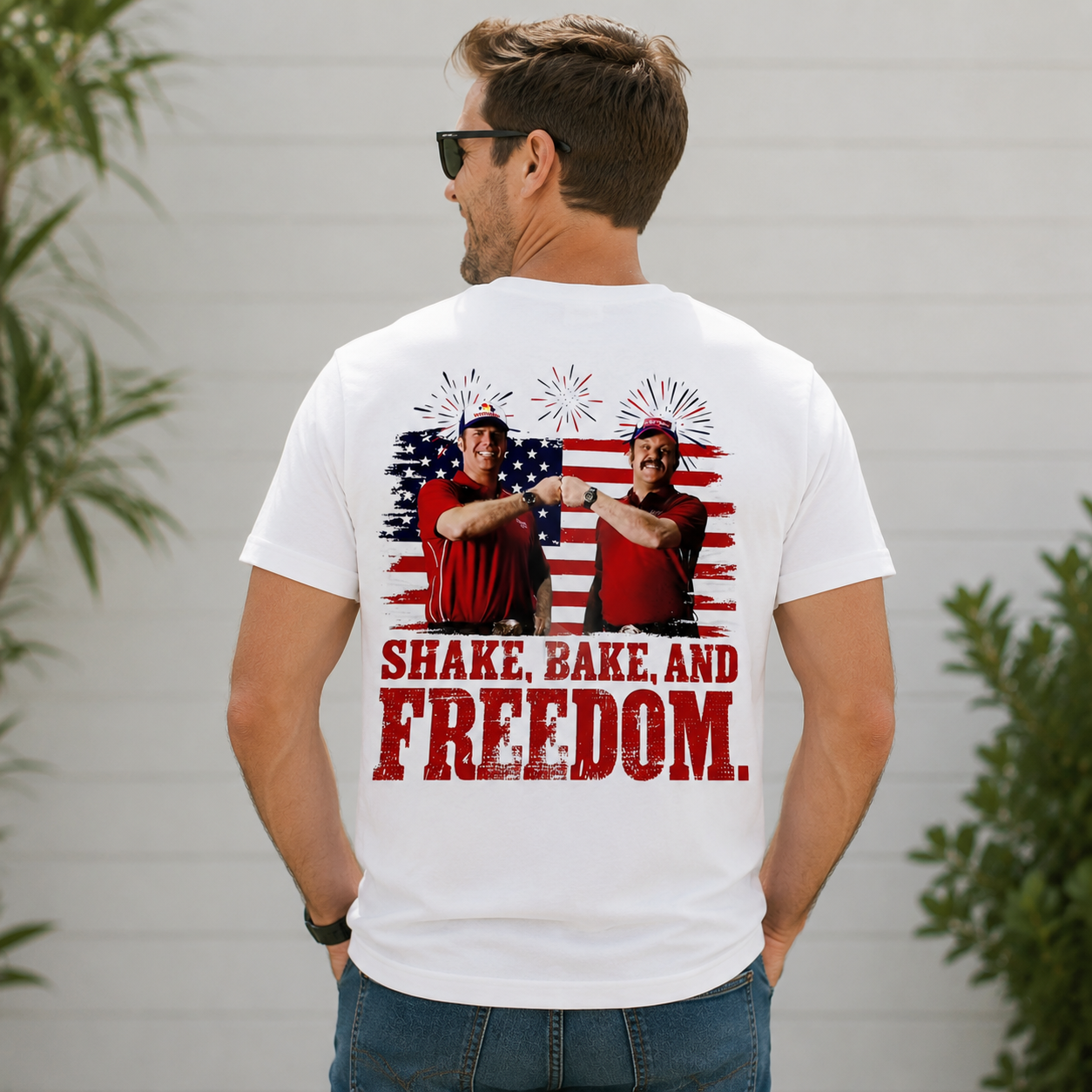 Shake, Bake, and Freedom 4th of July Patriotic Couple Graphic T-Shirt