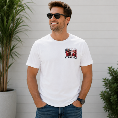 Shake, Bake, and Freedom 4th of July Patriotic Couple Graphic T-Shirt