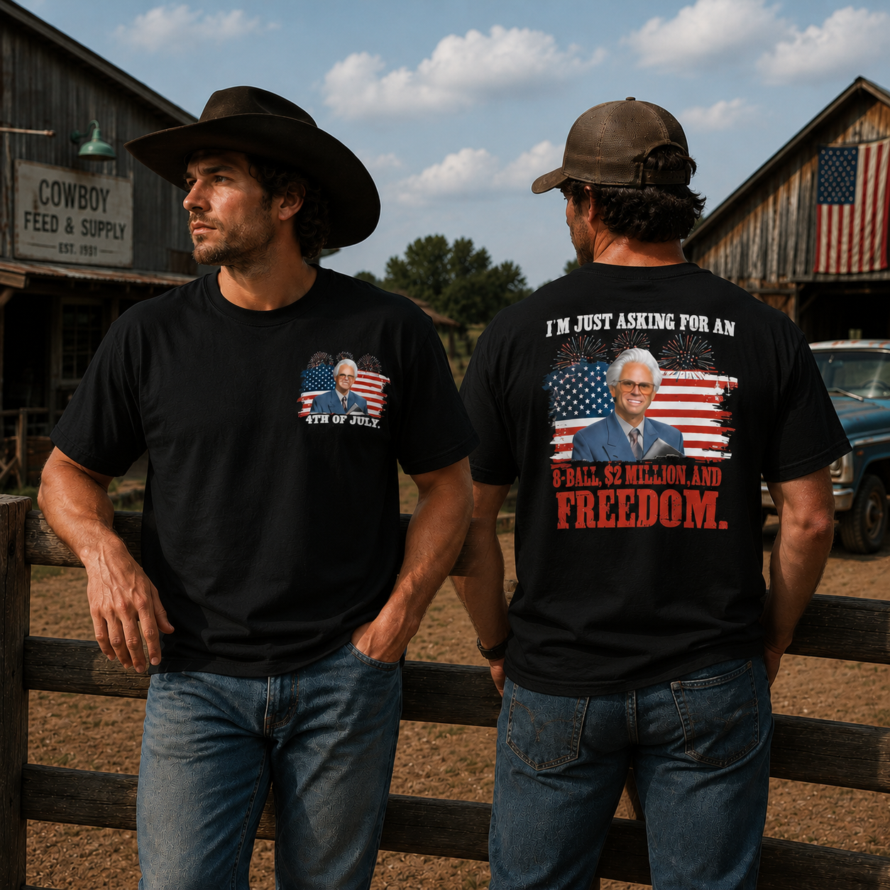 Vintage Western Cowboy 4th of July Patriotic Graphic Tee – Freedom American Flag Print Shirt