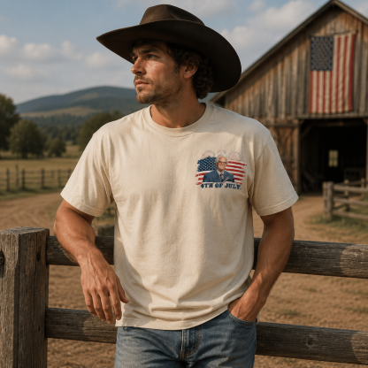 Vintage Western Cowboy 4th of July Patriotic Graphic Tee – Freedom American Flag Print Shirt