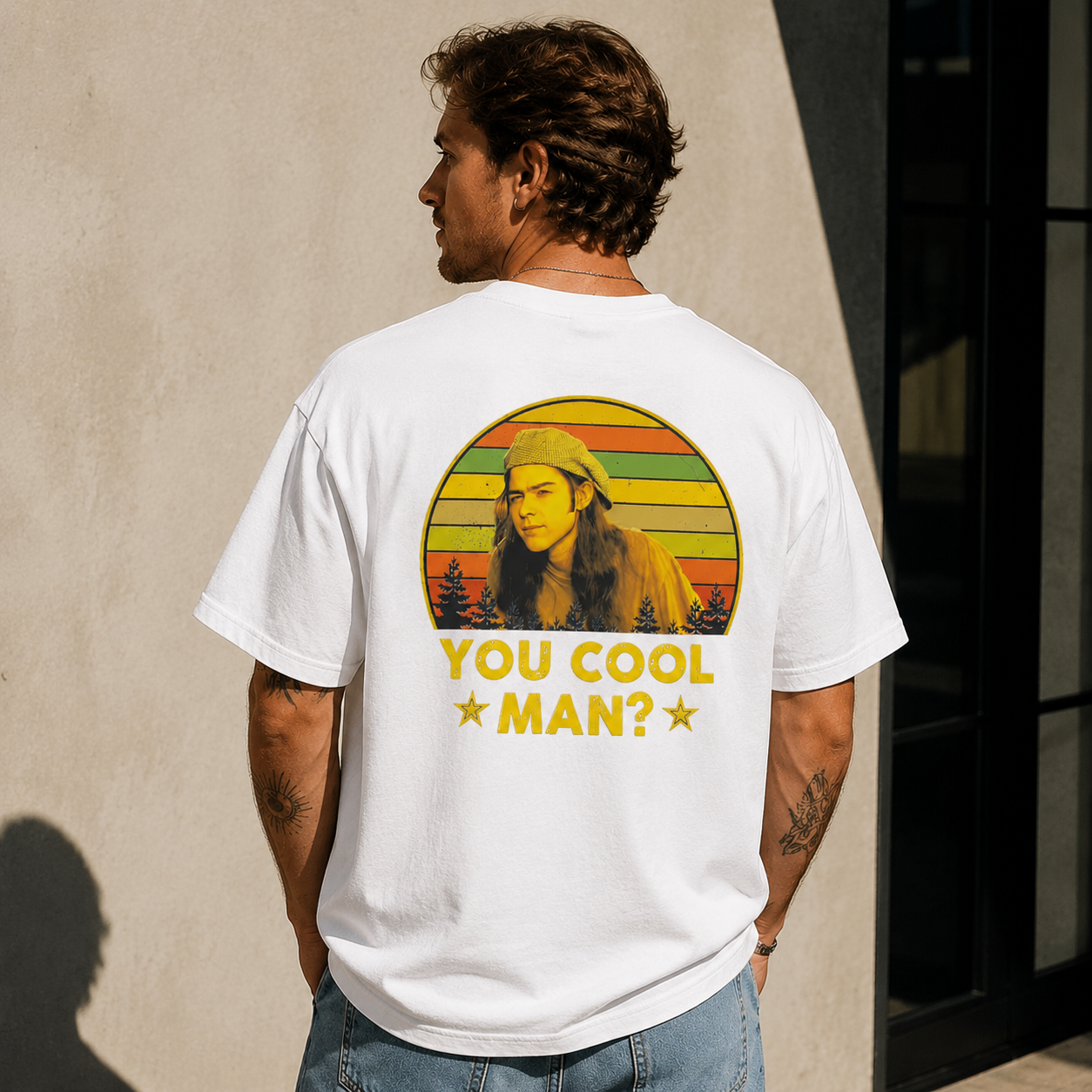 “You Cool Man?” Retro Sunset Graphic Tee – Vintage Streetwear Print T-Shirt