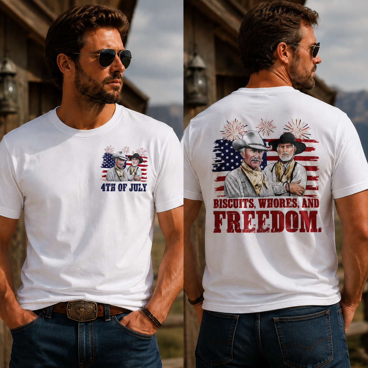 Biscuits, Whores, and Freedom American Patriotic Cowboy Graphic T-Shirt