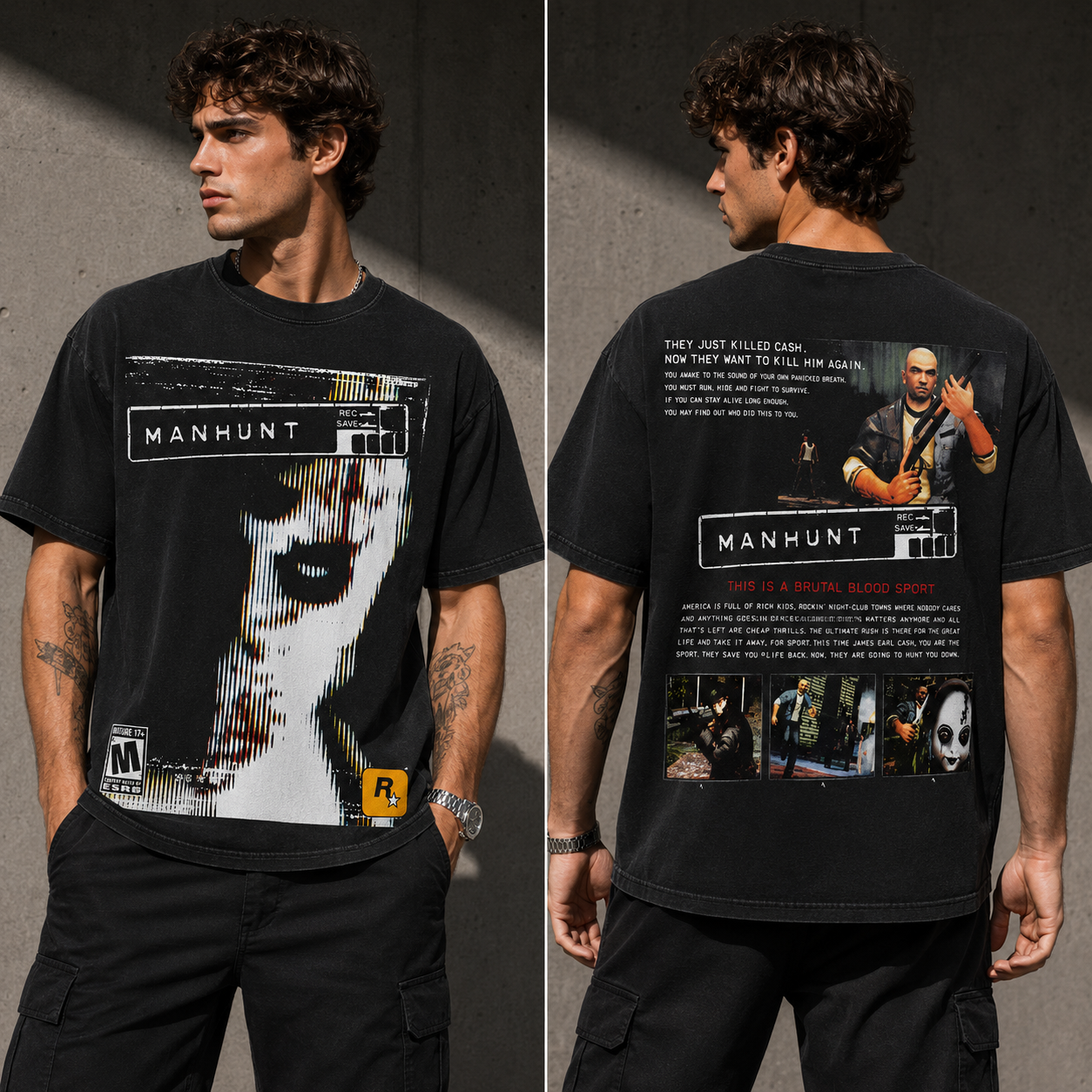 Manhunt 2 Banned Game Energy Edit Vintage Graphic T-Shirt – Retro Horror Gamer Streetwear Tee