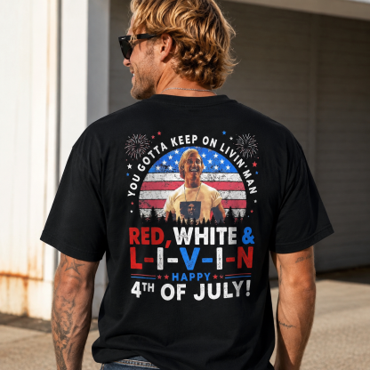 Red White & Livin’ 4th of July Patriotic Graphic Tee | Vintage USA Flag Independence Day T-Shirt