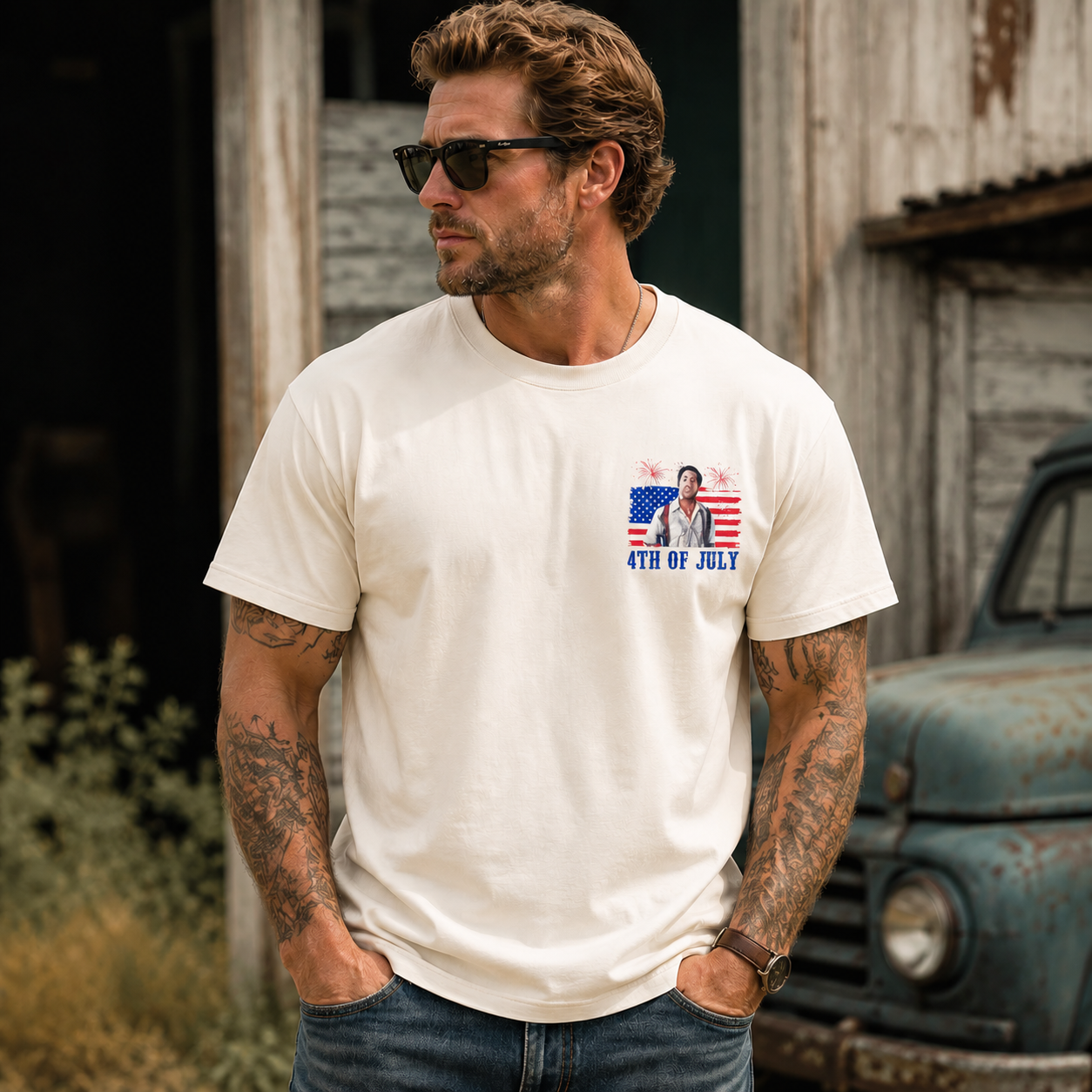 Wrong Side of the River Vintage 4th of July Patriotic Graphic Tee – American Flag Fireworks Humor T-Shirt