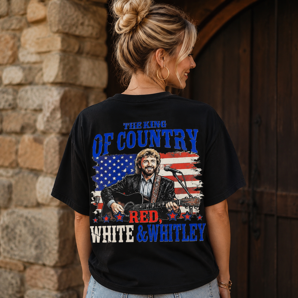 King of Country Vintage Graphic Tee – "Red, White & Whitley" Western Music Oversized Street Style T-Shirt