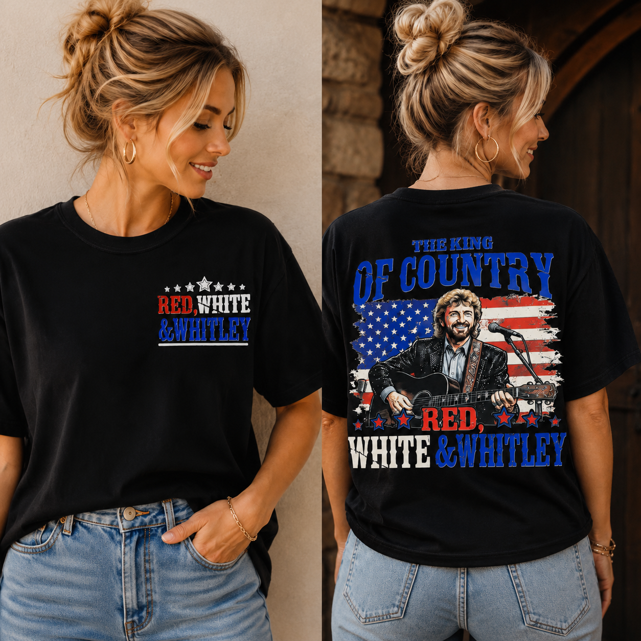 King of Country Vintage Graphic Tee – "Red, White & Whitley" Western Music Oversized Street Style T-Shirt