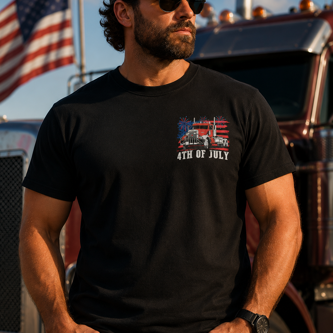 Hawk & Son Hauling Co Men’s Patriotic 4th of July Truck Graphic T-Shirt