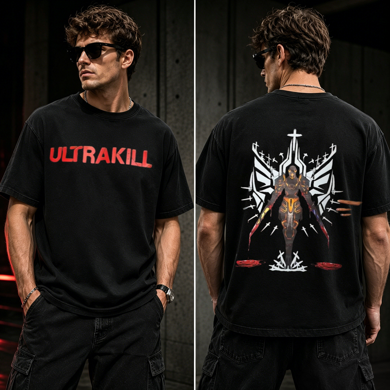 ULTRAKILL Angel of Judgment Graphic T-Shirt – Retro FPS Gamer Oversized Tee