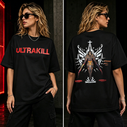 ULTRAKILL Angel of Judgment Graphic T-Shirt – Retro FPS Gamer Oversized Tee