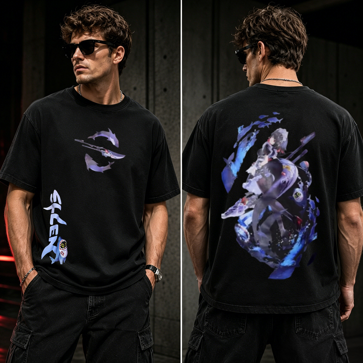 Spectral Blade Anime Graphic T-Shirt – Phantom Warrior Oversized Gamer Tee