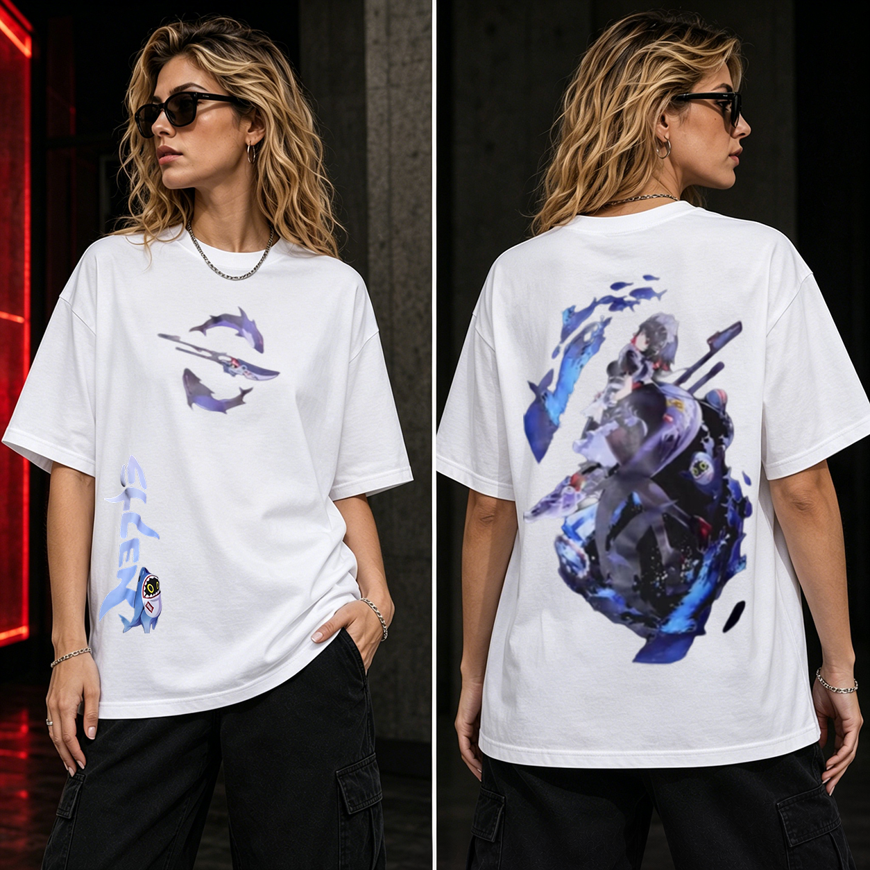 Spectral Blade Anime Graphic T-Shirt – Phantom Warrior Oversized Gamer Tee