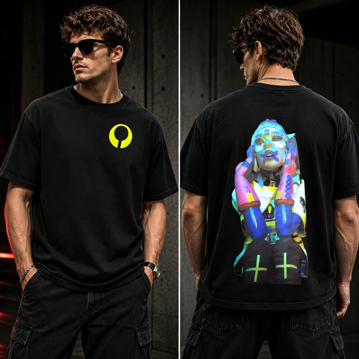 Cyber Oracle Neon Graphic T-Shirt – Futuristic Synthwave Gamer Streetwear Tee