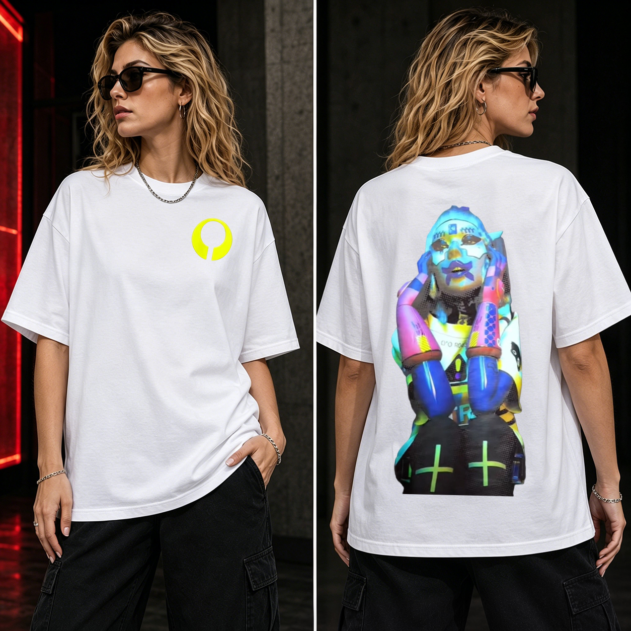 Cyber Oracle Neon Graphic T-Shirt – Futuristic Synthwave Gamer Streetwear Tee