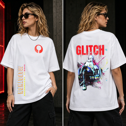 GLITCH Virtual Motion Graphic T-Shirt – Cyberpunk Anime Streetwear Tee