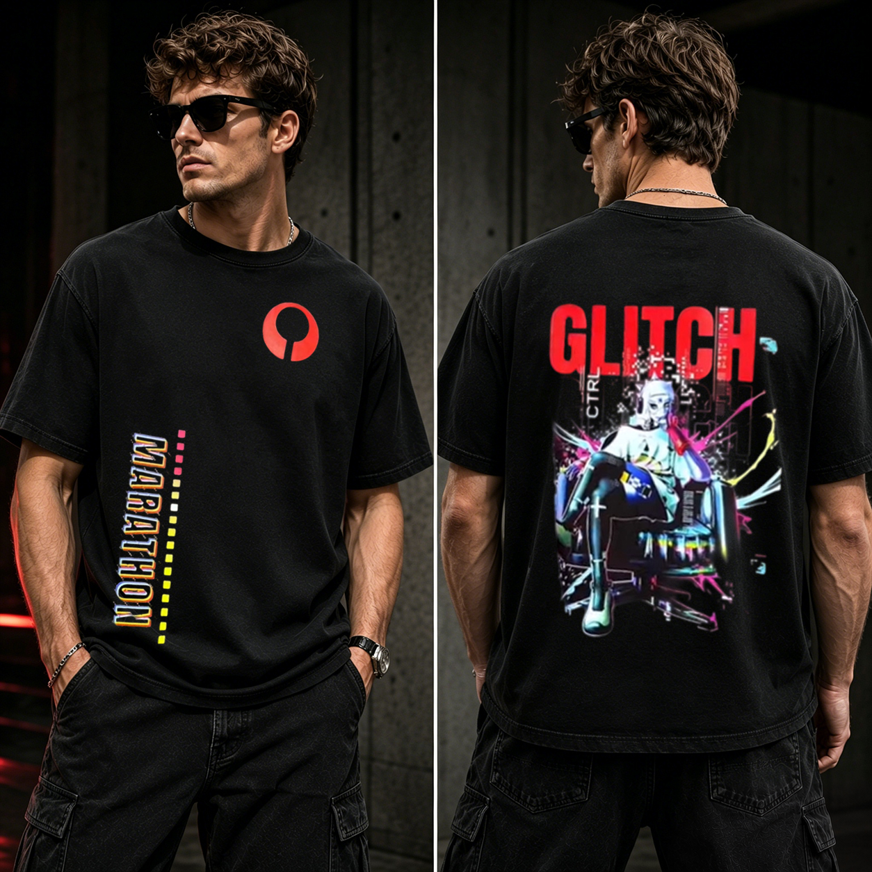 GLITCH Virtual Motion Graphic T-Shirt – Cyberpunk Anime Streetwear Tee