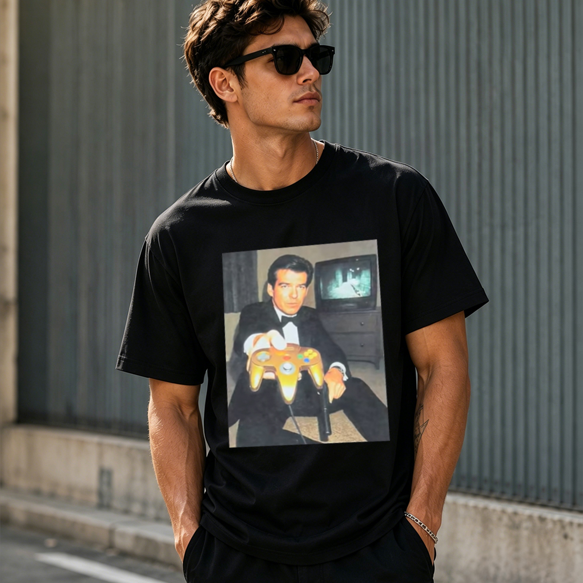 Retro Gamer Secret Agent Graphic T-Shirt – Vintage Gaming Culture Oversized Tee