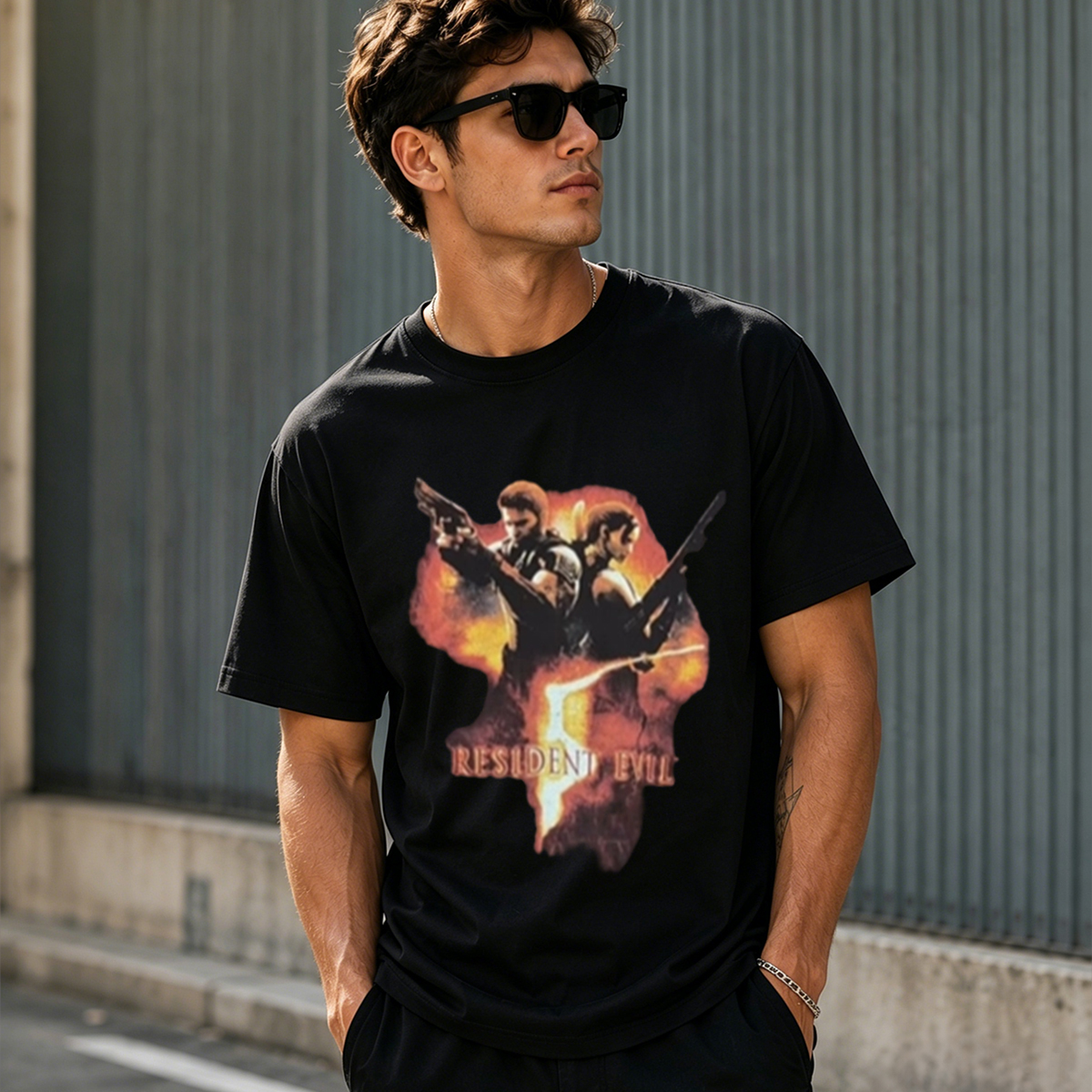 Resident Evil 5 Dual Heroes Action Horror Graphic T-Shirt