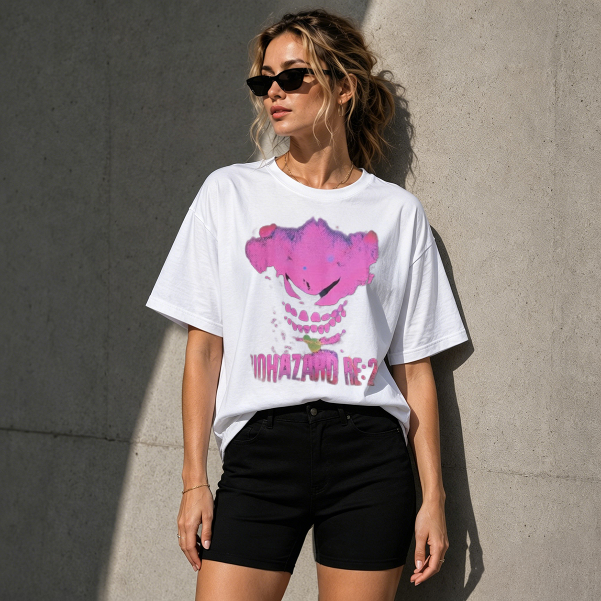 Biohazard RE:2 Neon Horror Skull Graphic T-Shirt