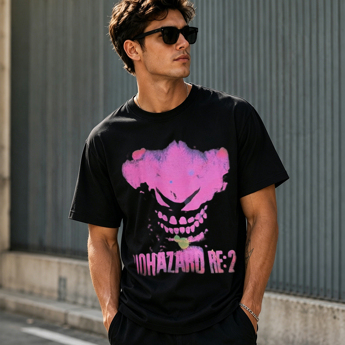 Biohazard RE:2 Neon Horror Skull Graphic T-Shirt