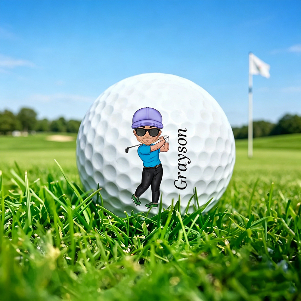 Personalized Golf Ball with Cartoon Golfer & Name Double-Sided Custom Golf Gift for Men Birthday & Holiday Gift