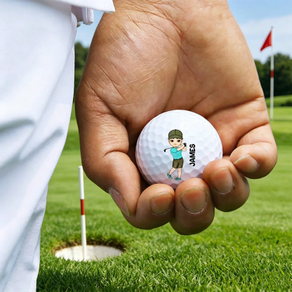 Personalized Golf Ball with Cartoon Golfer & Name Double-Sided Custom Golf Gift for Men Birthday & Holiday Gift