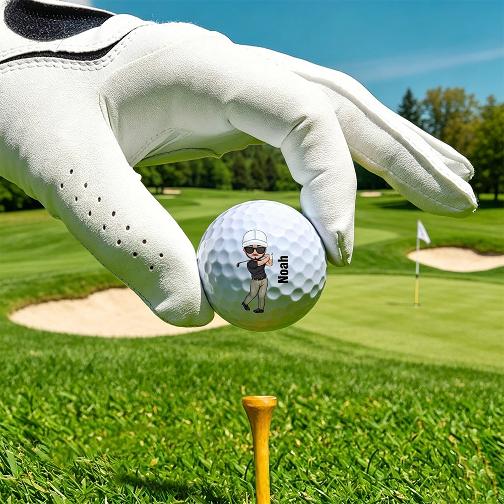 Personalized Golf Ball with Cartoon Golfer & Name Double-Sided Custom Golf Gift for Men Birthday & Holiday Gift